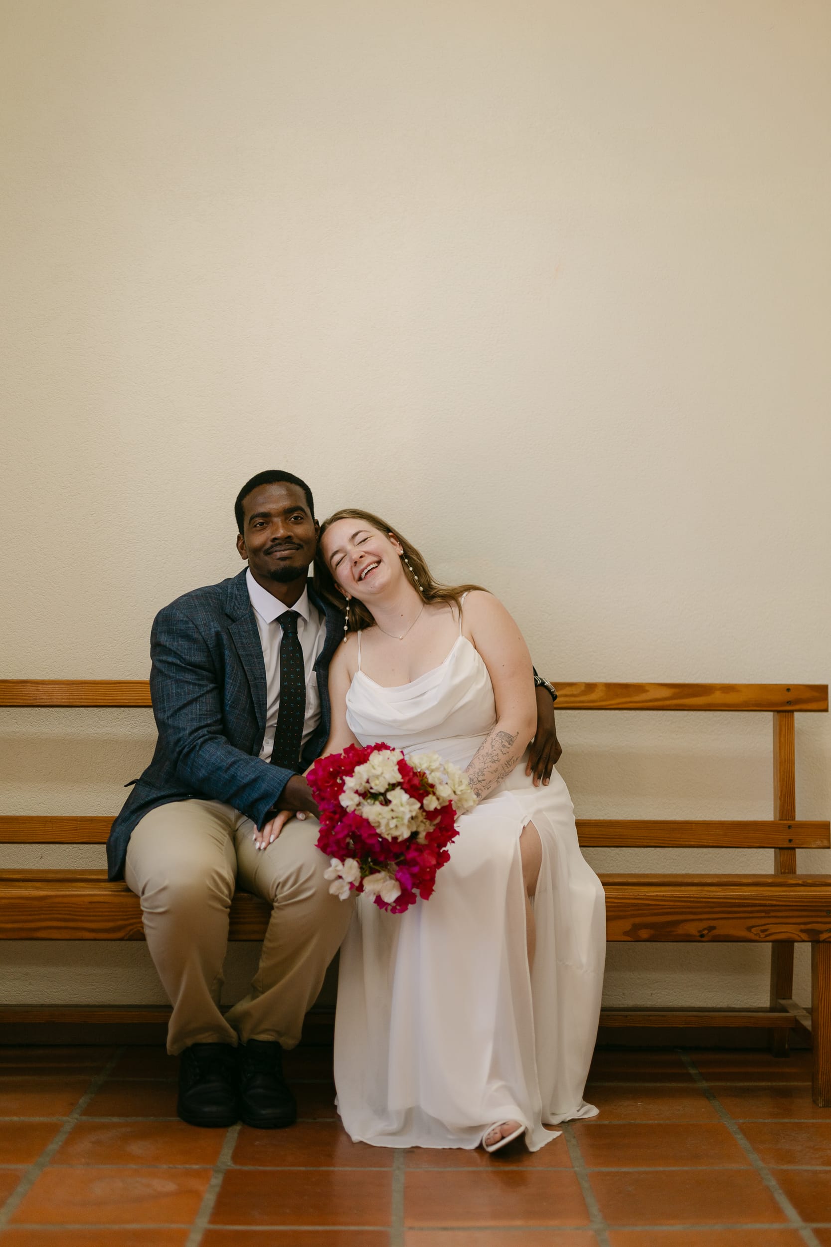 Bride and groom waiting for their wedding at a Barbados Courthouse
