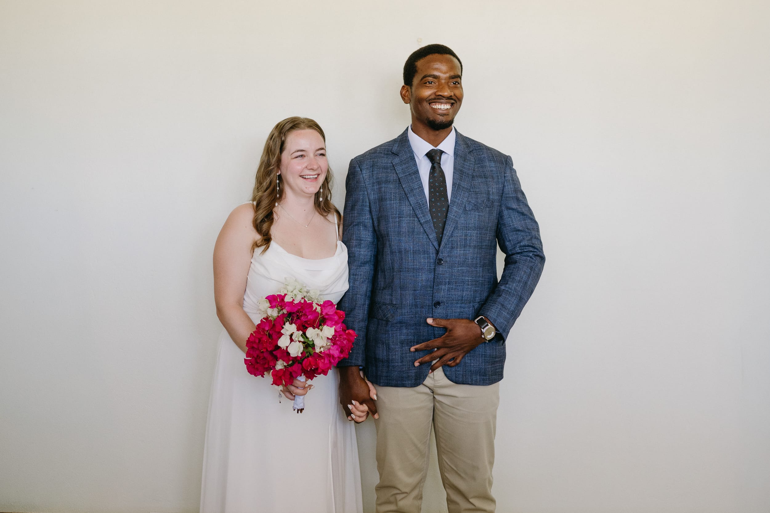 happy bride and groom at their Barbados Courthouse wedding