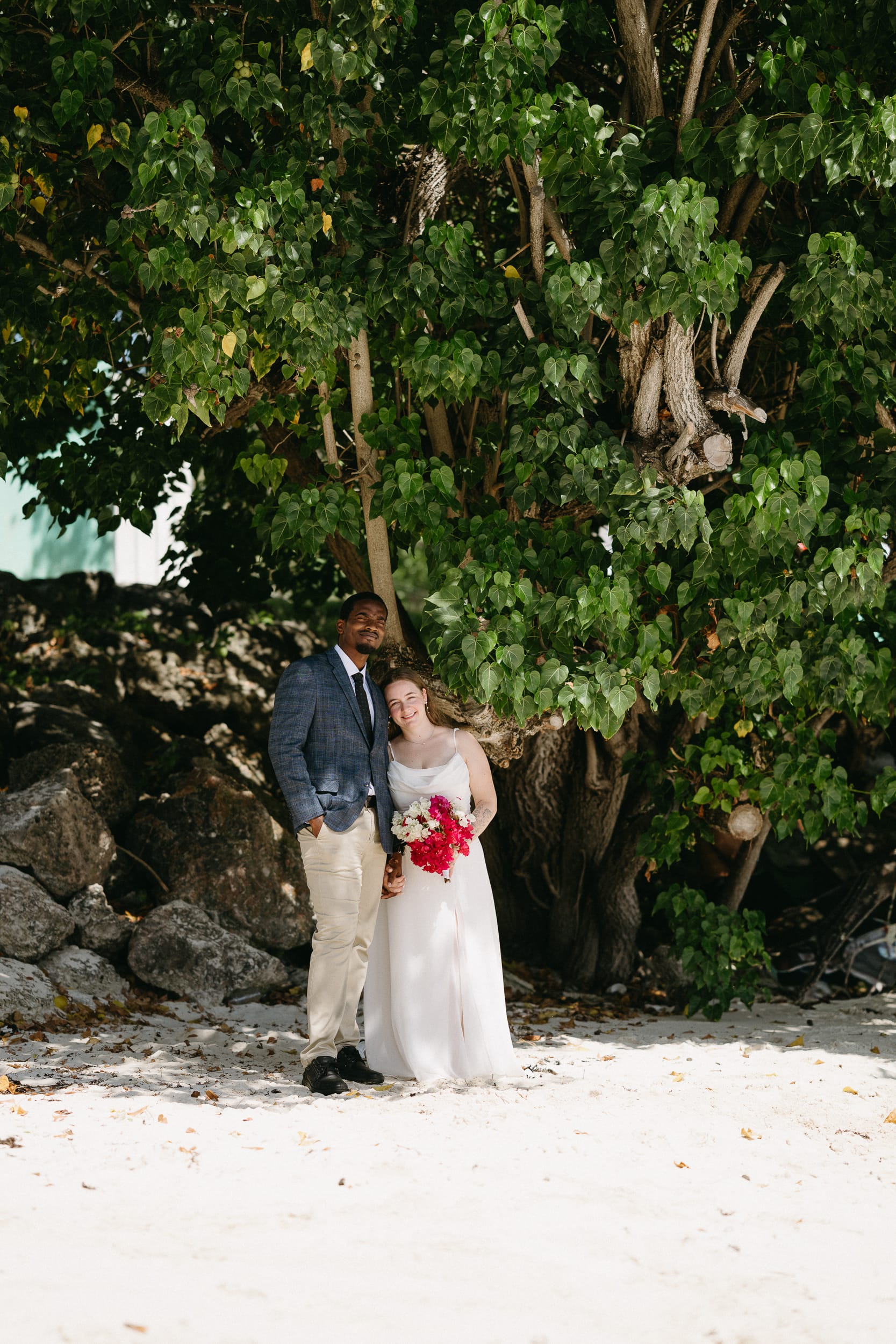 couple portrait on the beach after barbados courthouse wedding