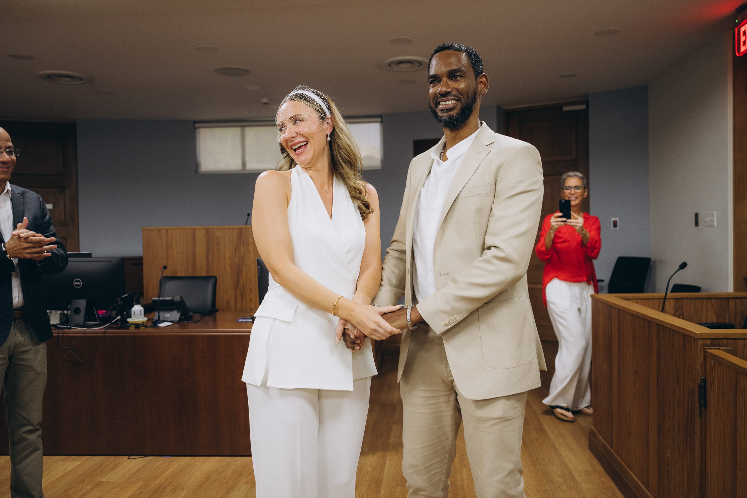 Happy bride and groom after their pronouncement at their Barbados Courthouse wedding