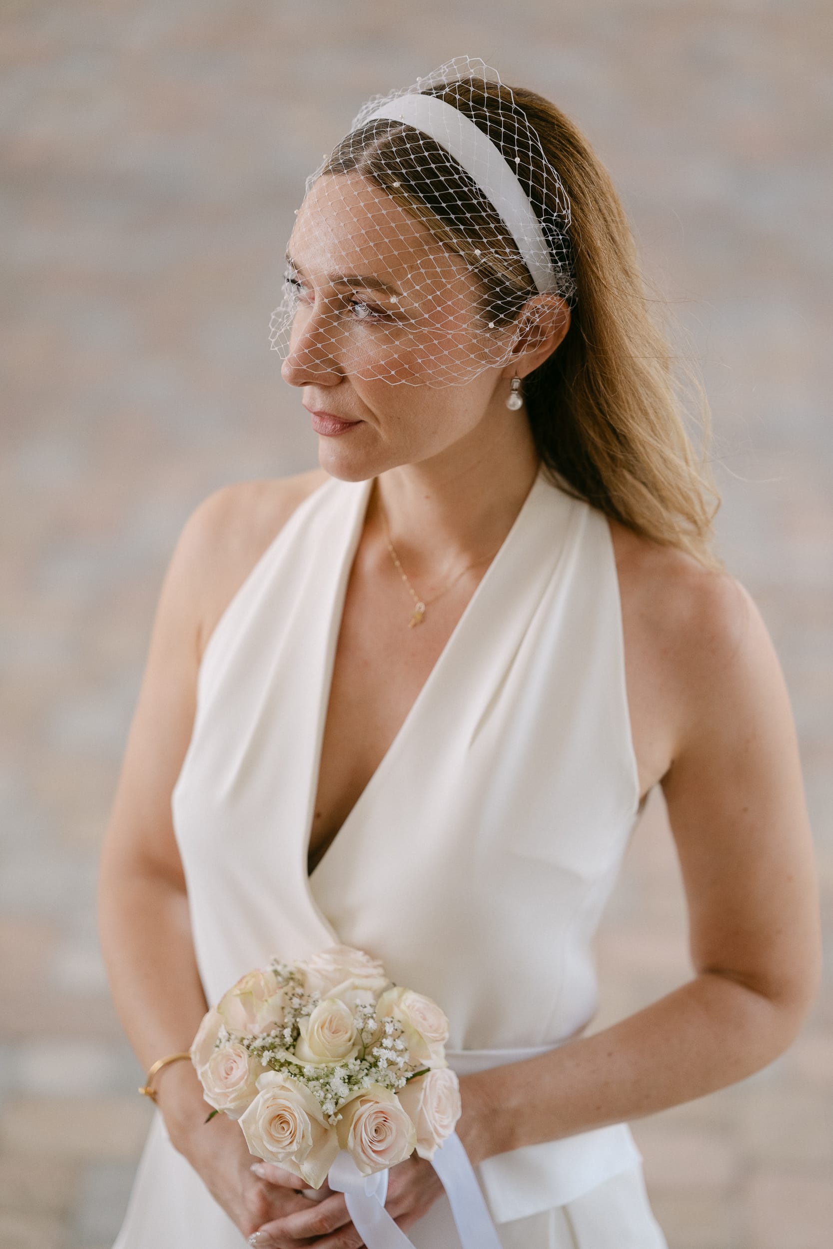 bridal with bird cage vail