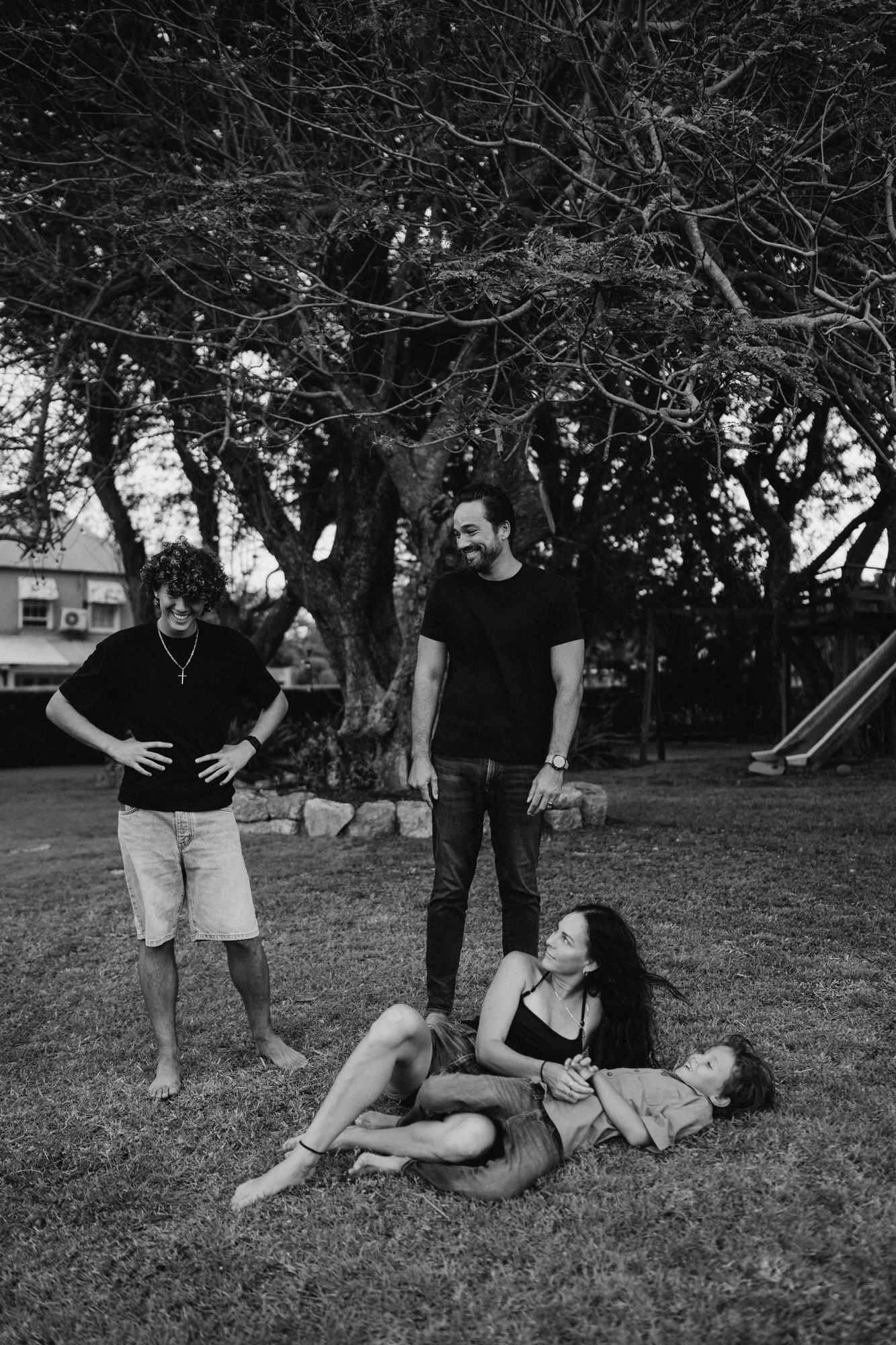 Family laughing together at home