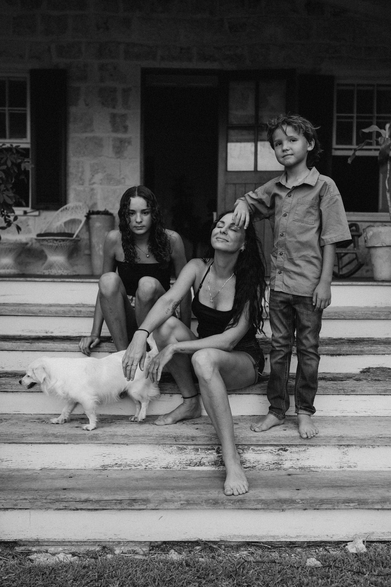 Mom and kids relaxing on the patio